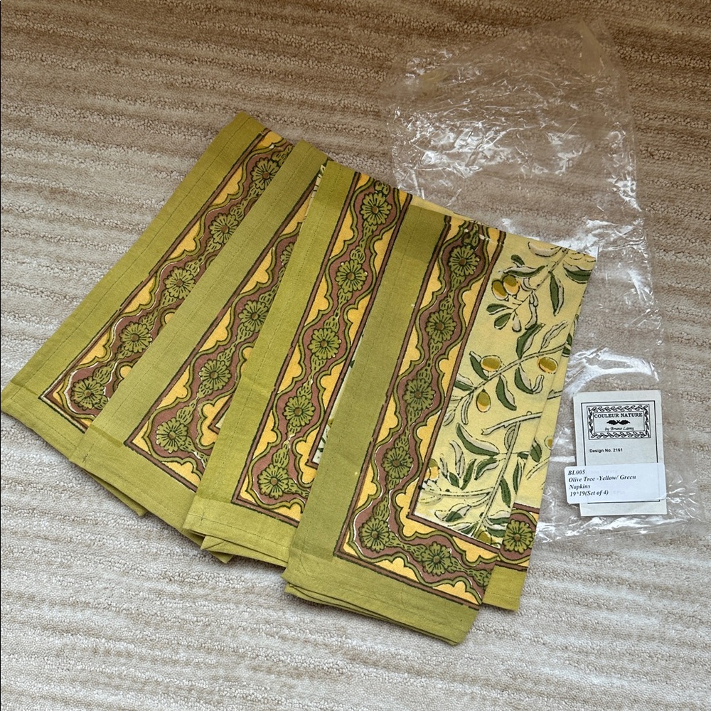 Set of 4 Couleur Nature Olive Tree Napkins Yellow/Green Designed by Bruno Lamy